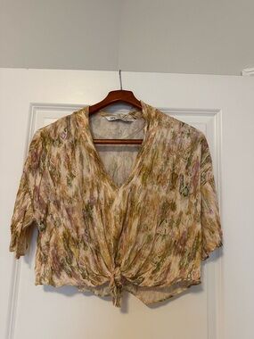 Zara Lightweight Knotted V-Neck Blouse in Multi Floral